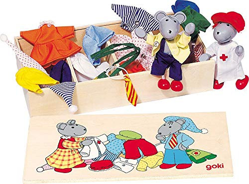 Goki - SO271 - Costumes - Coffret à Vêtements pour Souris - 2 Souris et 8 Tenues, Beige