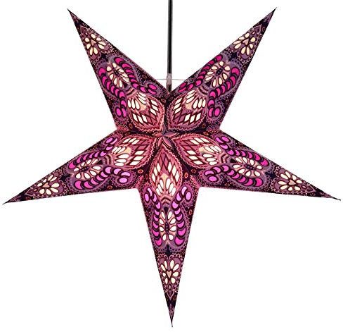 GURU SHOP Faltbarer Advents Leucht Papierstern, Weihnachtsstern 60 cm - Menor Violett/natur, Papiersterne 60 cm