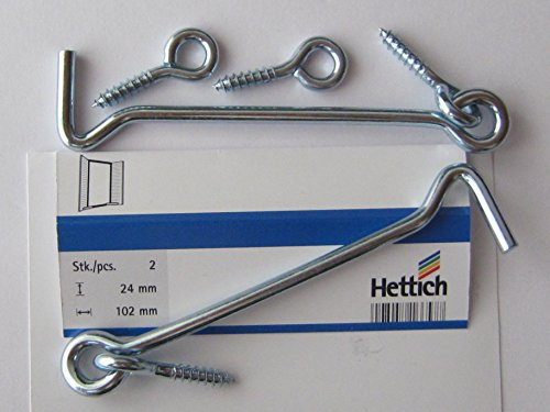 Hettich Sturmhaken, Kistenhaken, 24 x 102 mm, Stahl verzinkt, 2 Stück, 9100173