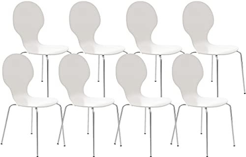 CLP Set De 8 Sillas De Comedor Apilable Diego I 8 Sillas De Conferencia con Asiento De Madera I 8 Sillas De Cocina con Base De Metal I Color:, Color:Blanco