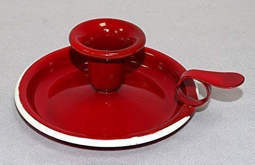 linoows Emaille Kerzenleuchter, Nostalgie Nachtleuchter, Rot- weißer Rand