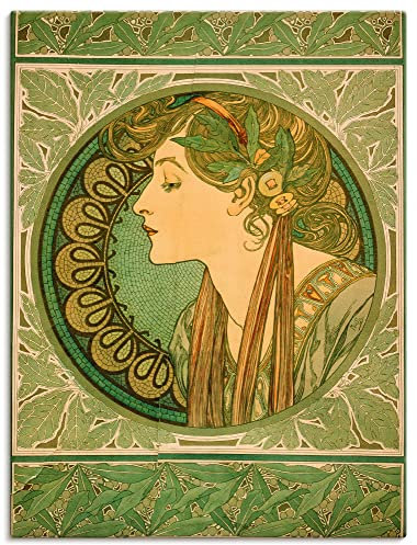 ARTland Wanddeko Leinwand Bilder Wandbild 30x40 cm Frau Blätter Portrait Silhouette Lorbeer 1921 Jugendstil Alfons Mucha R0HU