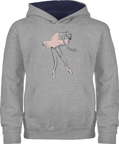 Pullover Kinder Hoodie Jungen Mädchen - Sport Kleidung - Balletttänzerin Ballerina - 140 (9/11 Jahre) - Grau meliert/Navy Blau - oberteil 25. geburtstag balett kinderpullover ballet pulli ballett