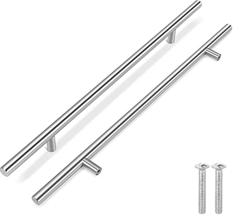 Flexzion 10 Pack Kitchen Cabinet Handles Silver Drawer Pulls 20 inch, 12.5 inch Hole Center, Stainless Steel T Bar with Satin Brushed Nickel, Hardware for Kitchen Cupboard Door Bathroom Furniture