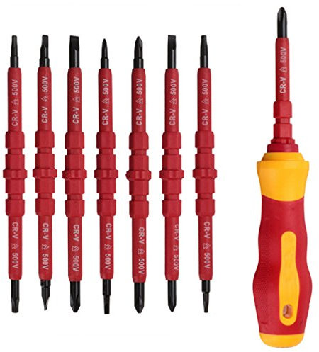 Sundeer 14in1 Interchangeable Insulated Screwdriver Set, 8pcs Drill Adapter, Magnetic Driver Bit Tool, CR-V 500V, Ph0, T10, T15, T25, Ph1, Ph2, T20, 3mm, 5mm, 6mm, U2.6, Y1.0, Y2.0