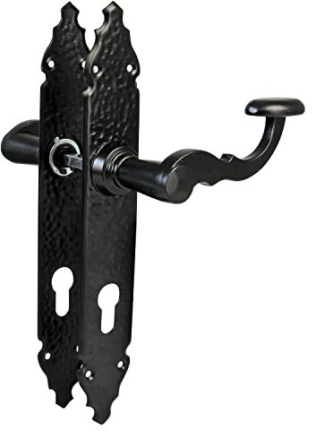 Amig - Set di 2 maniglie per porte di passaggio Mod.100PB85 | 280 x 45 x 3,5 mm | Quadretto 8 mm | Per uso con serrature da infilare | tipo forgiato | Zama Finitura nera