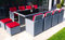 Ragnarök-Möbeldesign PolyRattan - DEUTSCHE Marke - EIGENE Produktion - 8 Jahre GARANTIE auf UV-Beständigkeit Gartenmöbel Essgruppe Tisch + 8 Stühle + 4 Hocker + 20 Polster Grau