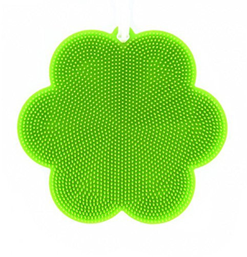 Swisch Estropajo alargado de silicona, diseño de flor, verde, 11,5 cm