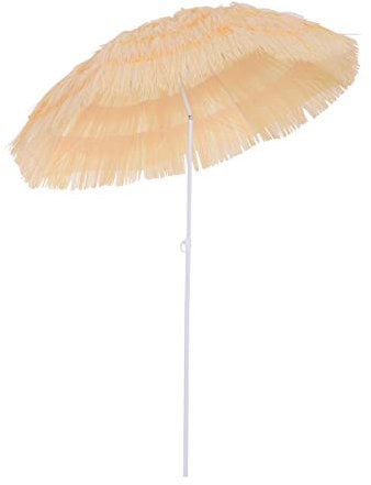 Outsunny 1.6m Patio Garden Hawaii Beach Sun Umbrella Sunshade Hawaiian Folding Tilting Crank Parasol (Wheat)