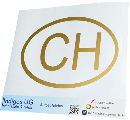 INDIGOS UG Auto Aufkleber Auto - 110x70 mm - Schweiz CH - Gold - Selbstklebender Sticker für Auto, Fenster, Bus oder LKW - UV-beständig & wetterfest