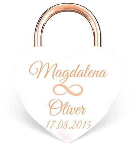 NEU Liebesschloss Herz WEISS-Rosegold mit Gravur nach Wunsch Groß 60x45 mm