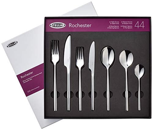 Stellar Rochester Stainless Steel Cutlery 44-Piece Set for 6 Place Settings with 2 Serving Spoons