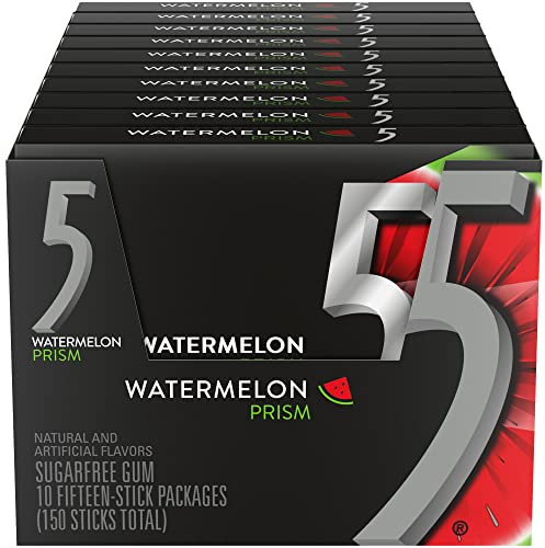 5 Gum Watermelon Prism Sugarfree Gum, 10 packs