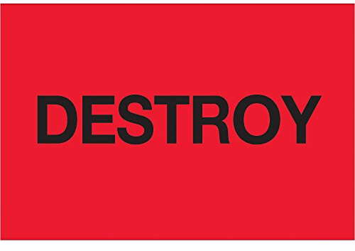 Tape Logic Aviditi Tape Logic Label, Destroy, 2 x 3, L x W, Fluorescent Red, Roll of 500 Stickers, for Inventory Control and Warehouse Organization