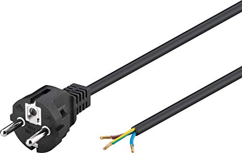 Goobay 51327 Stromkabel mit offenen Kabelenden & angepressten Aderendhülsen / gerader Schutzkontaktstecker / Universelles Netzkabel / Schwarz / 1,5 m