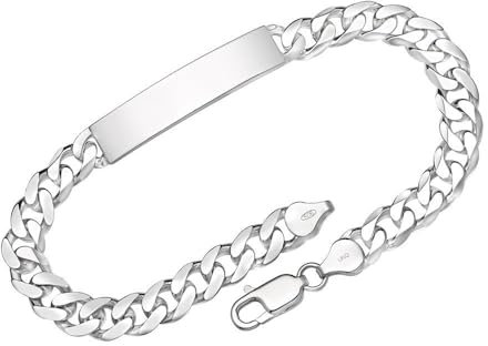 Unique Sports 7,5mm 925 Silber Armband Gravur Länge wählbar (19-25cm) ID0075 (Länge: 25cm)