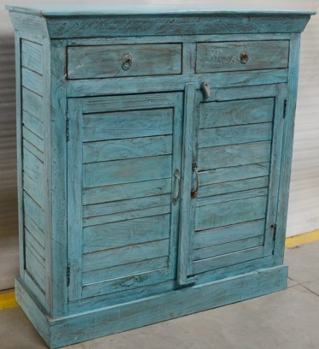 GURU SHOP Massive Vintage Kommode, Highboard, Sideboard, Flurschrank - Modell 19, Türkis, 109x103x38 cm, Kommoden & Sideboards