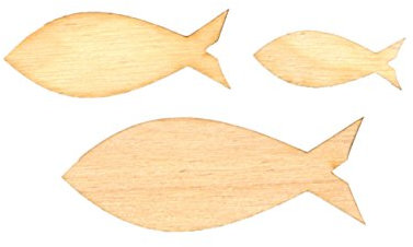 Petra's Bastel News 70-teiliges Set Fische geschlossen bestehend aus 3 verschiedenen Größen Holz (3cm, 4,5cm und 6cm), 3-6cm
