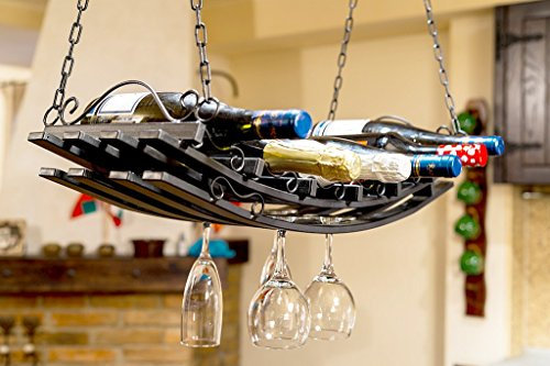 DanDiBo Deckenregal MD Weinregal aus Metall 67cm Hängeregal Flaschenhalter Flaschenregal mit Glashalter Decke Wand