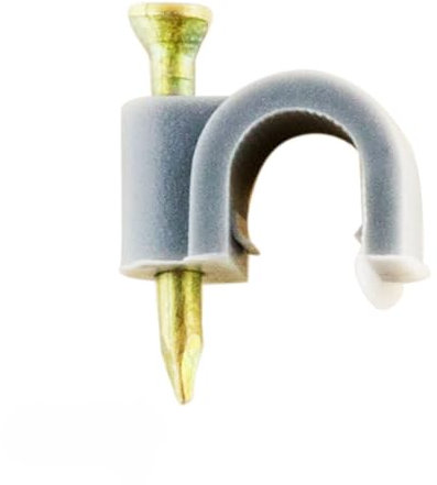 Zenitech - Lot 100 Crochets Fixation Ø6mm - Plastique Haute Qualité - Compatibilité Câbles/Gaines/Fils Mêplats, Clou Béton, Certifié CE, Surfaces Solides, Longue Durée - Gris