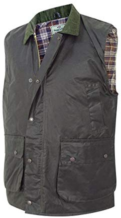 Hoggs of Fife Padded Waxed Waistcoat Olive - 420gsm Cupra medium weight cotton, Iconic quilted tartan lining with inside pocket