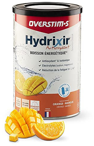 OVERSTIM.s– Boisson Hydrixir Antioxydant (600g) - Boisson énergétique isotonique pour le sport – Electrolytes (sodium,magnésium) – Vit.B1, B6,C,E – Réduction de la fatigue - Saveur Orange Mangue