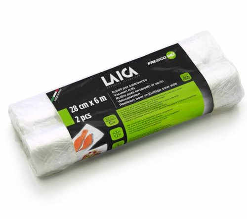 LAICA Vakuumrollen – 2 Rollen (28x600 cm), BPA‑frei, Frisch bis zu 5x länger, Gefrier-/Kühlschrankgeeignet, für Sous‑Vide von 70 °C bis 100 °C, kompatibel mit Laica & Universal‑Vakuumiergeräten