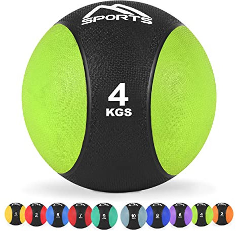 MSPORTS Medizinball 4 kg – Professionelle Studio-Qualität inkl. Übungsposter Gymnastikbälle