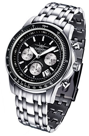FIREFOX Airliner FFS04-102c schwarz Chronograph massiv Edelstahl Sicherheitsfaltschließe Herrenuhr Flieger- Armbanduhr 10 ATM wasserdicht