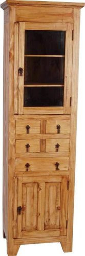 MiaMöbel Vitrine Mexico Möbel 57x191x44 cm Landhausstil Glas Massivholz Pinie Honig