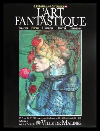 Ernst Fuchs Geharnischter mit Blumen Poster Kunstdruck Bild im Holz Rahmen in Schwarz 80x60cm