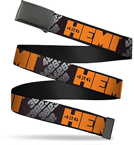 Buckle-Down Jungen Web Belt 1.25 Gürtel, Hemi 426 Logo 392/426 Schwarz/Orange/Silberfarbenes, 3 cm Breit-107 cm hosengröße