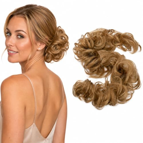 CAISHA 80cm Synthetic Wrap Bun Hair Piece Extension Honey Blonde HW12 | Heat Resistant Chignon Updo Scrunchie Voluminous Wavy Donut Accessories Messy Elastic Band Bridal Wedding Party Top Knot Fake