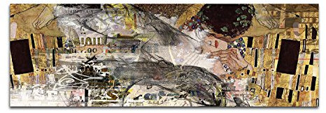 Paul Sinus Art Kunstdruck - Der Kuss -Abstrakt476_150x50cm Leinwandbild XXL angelehnt an Gustav Klimt fertig auf Keilrahmen großes Wandbild