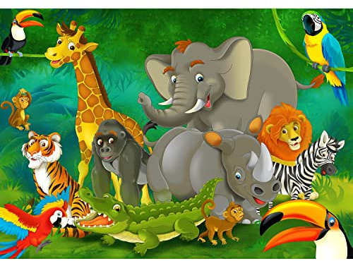 Runa Art Fototapete Kinderzimmer Tiere Dschungel Modern Vlies Wohnzimmer Schlafzimmer - Made in Germany - 308 x 220 cm Bunt 9041010a