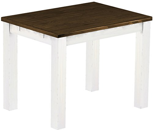 B.R.A.S.I.L.-Möbel Esstisch Rio Classico 100x73 cm Eiche Weiß Holz Pinie Massivholz Esszimmertisch Echtholz ausziehbar vorgerichtet für Ansteckplatten