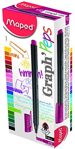 Maped Fineliner – Strawberry (12 Stück) - Premium Qualität Metal Tipp Fineliner für müheloses Schreiben - Dreieckiger Griff für optimalen Halt - Ideal für detaillierte Erwachsene Malbücher
