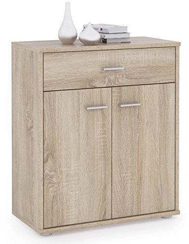 IDIMEX Buffet Monaco, Commode Meuble de Rangement avec 1 tiroir et 2 Portes, en mélaminé décor chêne Sonoma