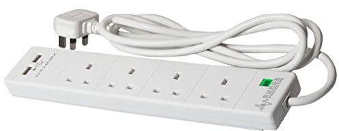 SMJ Electrical Deta Essential Extension Lead, USB (2 Port Delivering 12 Watts @ 2.4A Amp), Surge Protected, 4 Socket, 2 Metre, 13 Amp (S4WUSB)