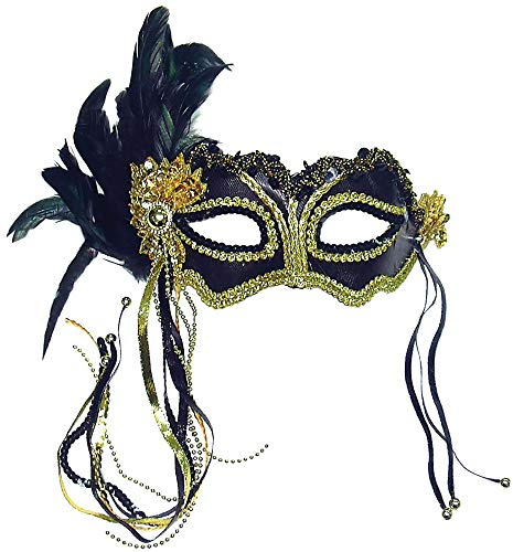 Bristol Novelty Women's Metallic Eye Mask with Feather on the Side Metallic Eye Mask with Feather on the Side