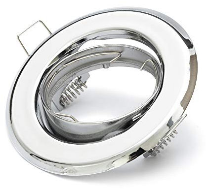 Einbaustrahler GU10 Set – 1 Stück Einbaurahmen in Chrom Optik Inkl. GU10 Fassung für LED oder Halogen Leuchtmittel, 30° Schwenkbar, Rund
