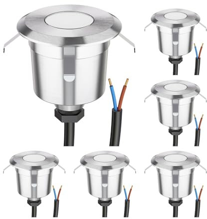 ledscom.de 6 Stück LED Bodeneinbauleuchte AGENA für außen, IP65, edelstahl, rund, 60mm Ø, warmweiß