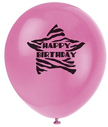 Unique Party 43385 - 12 Latex Zebra Print Birthday Balloons, Pack of 8