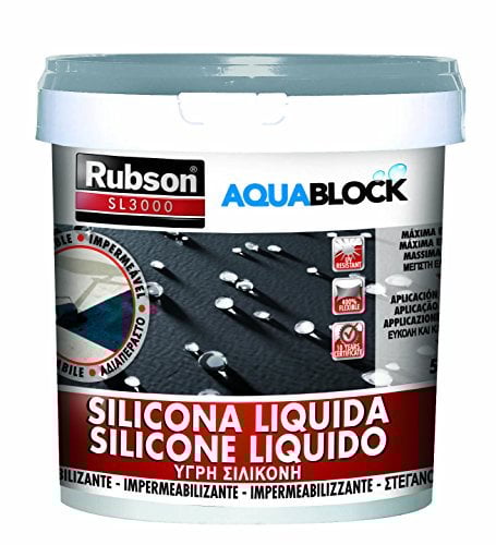 Rubson Aquablock SL3000 Silicona Líquida gris, impermeabilizante líquido para prevenir y reparar goteras y humedades, silicona elástica, 1 x 5 kg