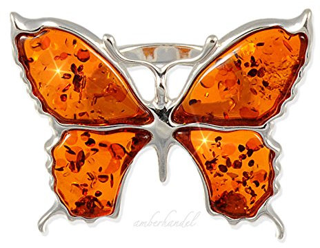 Ring Bernstein Amber Silber 925 Schmetterling