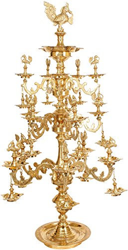 Exotic India Superfine Peacock Lampe, Antik-Gelb, Größe: 63,5 x 63,5 x 127 cm