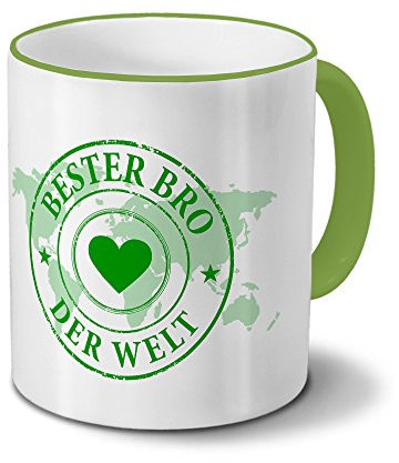 Tasse Bester Bro der Welt - Motiv Weltkarte - Namestasse, Kaffeebecher mit Namen, Mug, Becher, Kaffeetasse - Farbe Grün