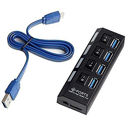 MMOBIEL Superspeed USB Hub 3.0-4 Ports avec interrupteurs LED, Compatible avec Windows Mac