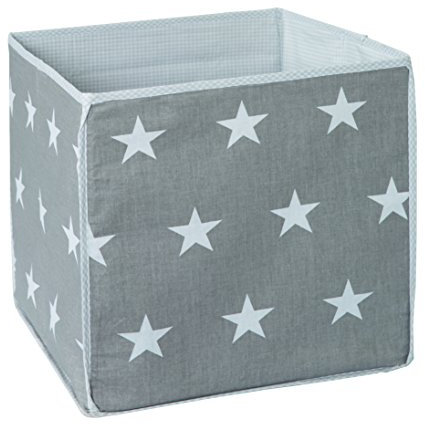 roba Kinder Aufbewahrungsbox Little Stars - Canvas Box aus Stoff für Spielzeug - Kinderzimmer Deko - Grau / Sterne weiß