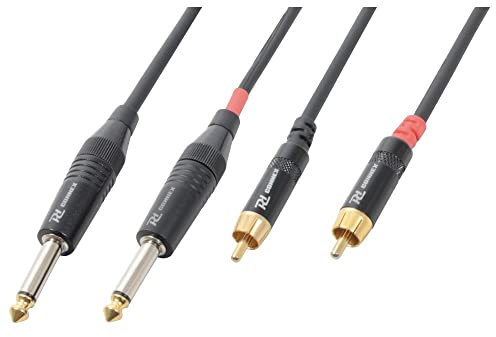 PD Connex Câble Audio Cordon 2x Jack 6,35 Mâle Mono/2x RCA Mâle - 6m - Idéal pour Relier vos Enceintes de Sonorisation